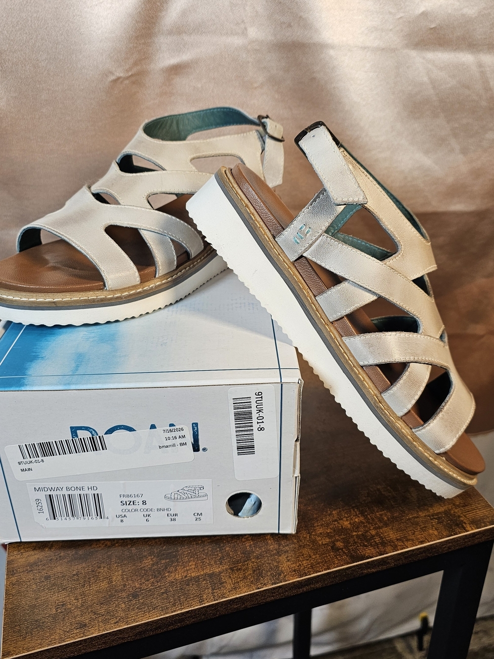 NIB ROAN by Bed Stu Midway Bone Leather Platform Sandals Size 8